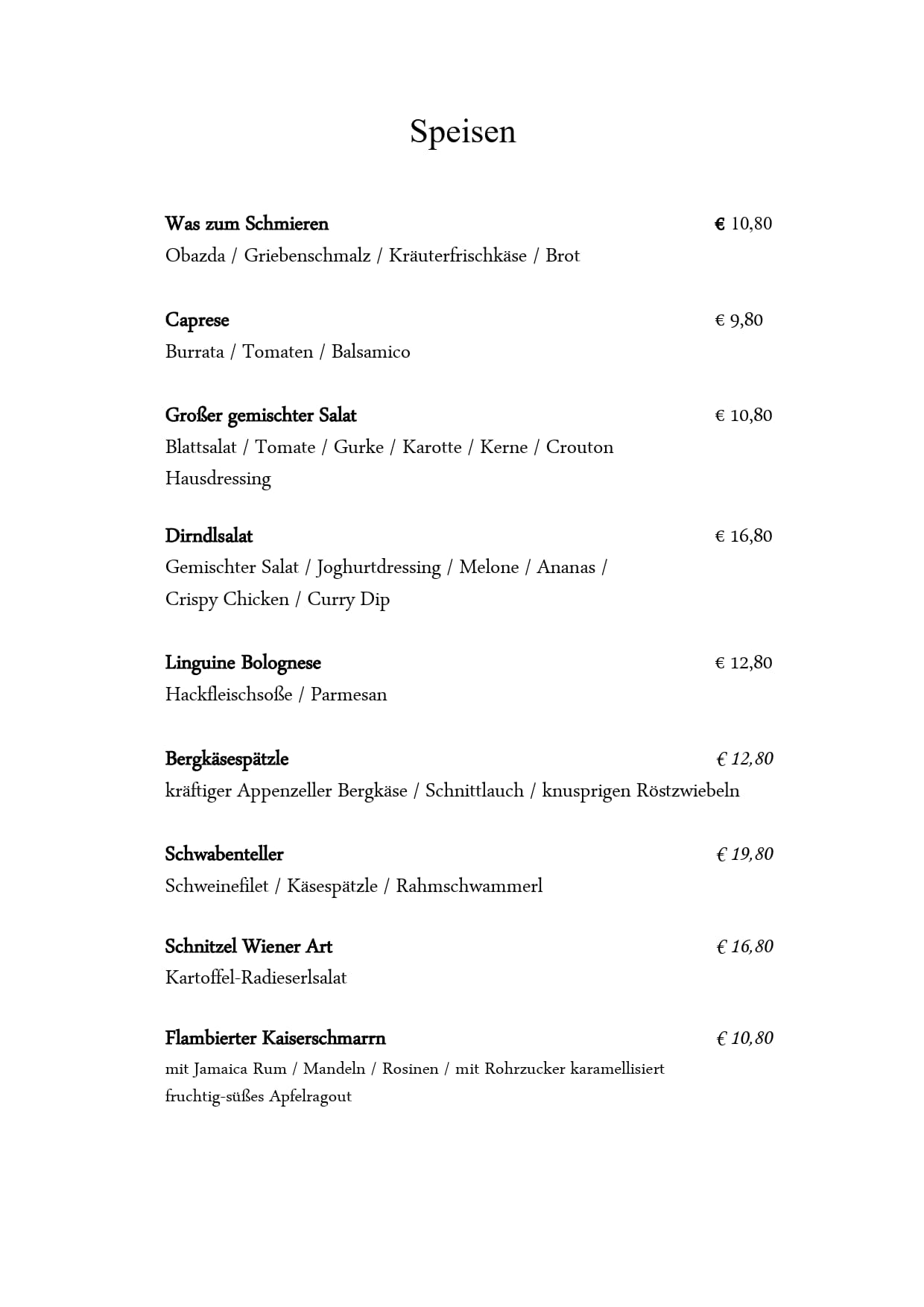 Speisekarte Damisch Moosburg 2026
